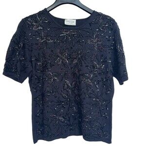 Vintage Oscar De La Renta‎ Beaded Knit Sweater Short Sleeve Size? Glam Old Money